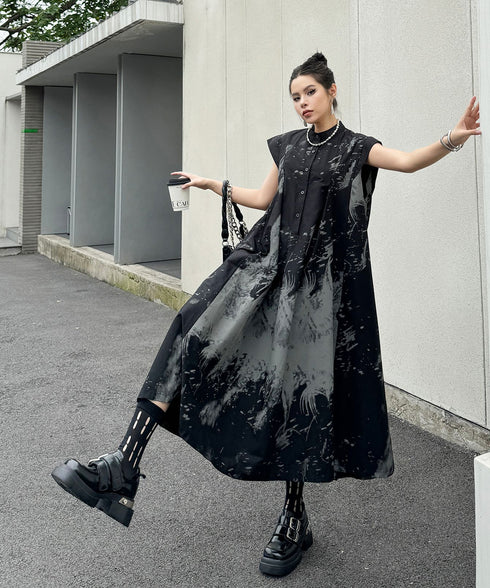 French Sleeve Print Dress